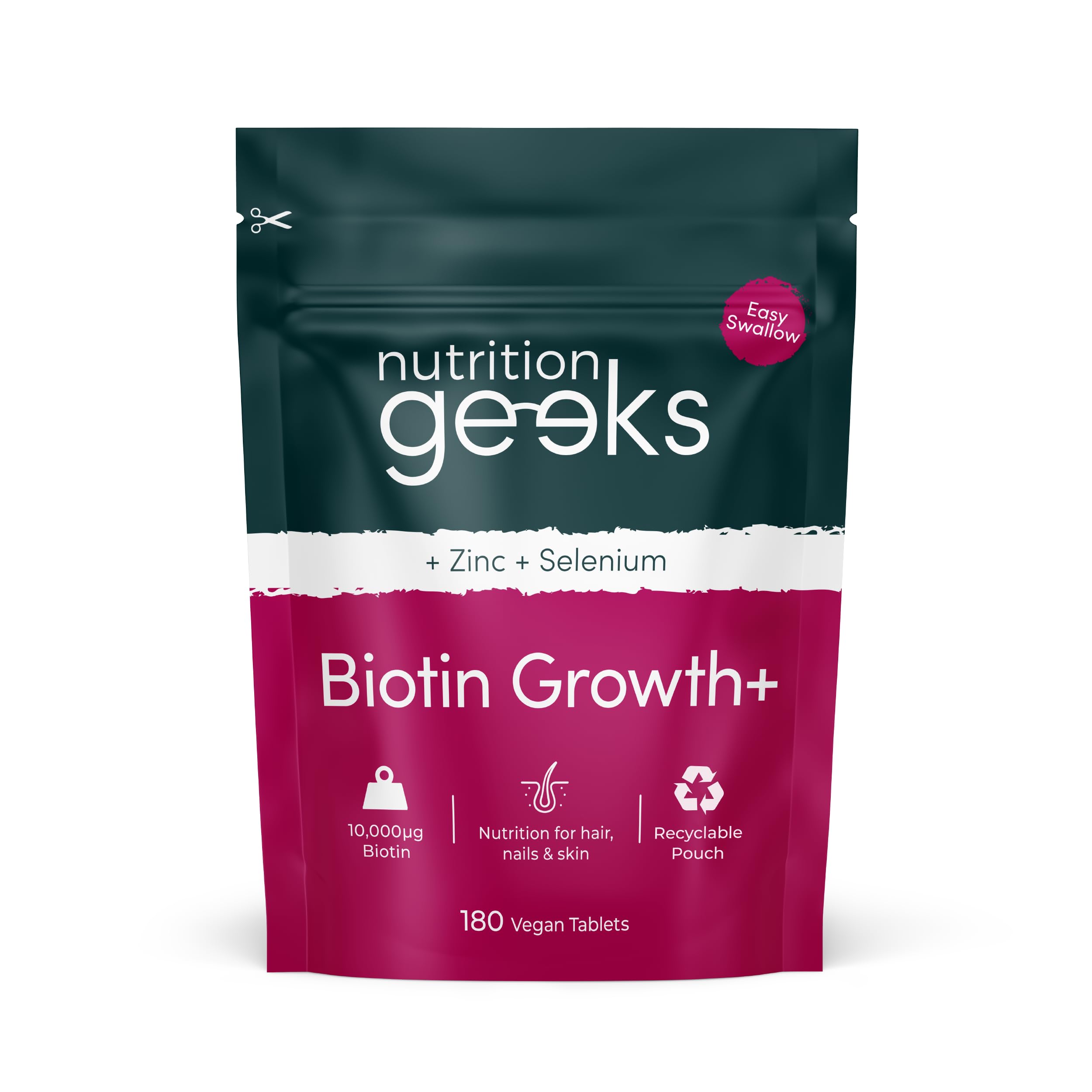 Biotin Hair Growth Supplement 10000mcg – 180 Vegan Tablets with Zinc & Selenium