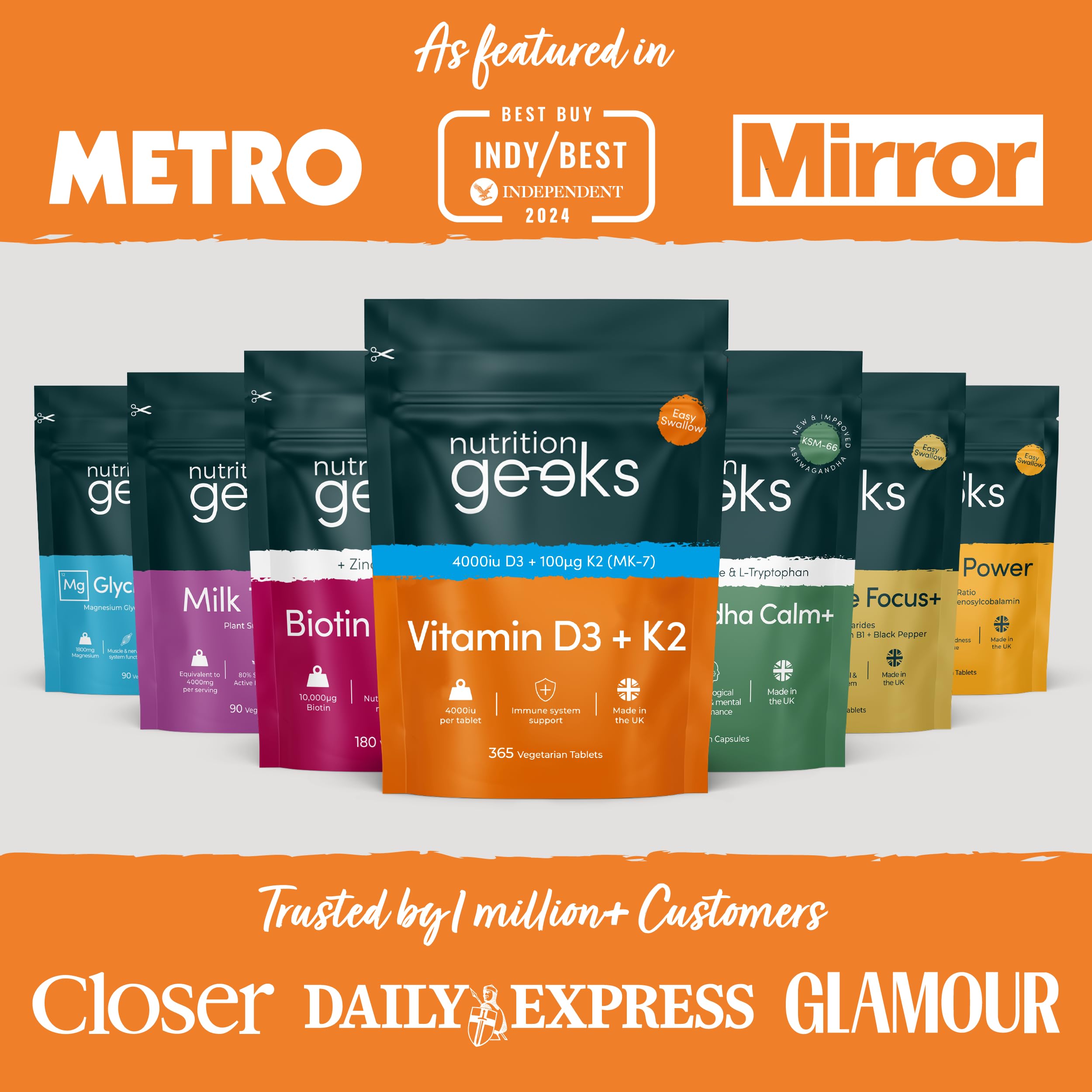 Vitamin D3 4000IU & K2 MK7 100µg – 365 High Strength Vegetarian Tablets (1 Year Supply)