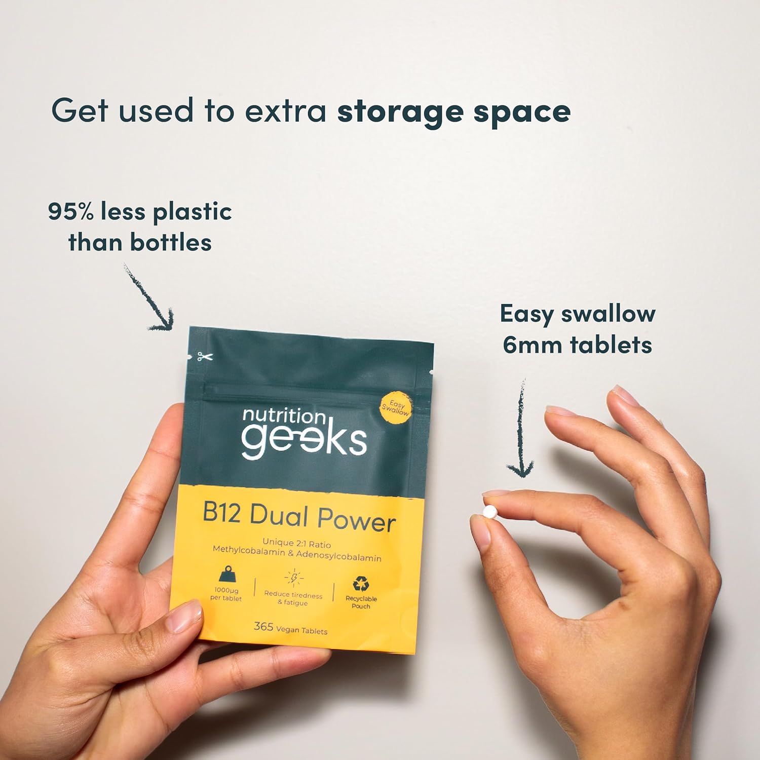Vitamin B12 Tablets High Strength - 1 Year Supply (365 Tablets) - 1000mcg Dual Power B12 Vitamin Complex with Methylcobalamin & Adenosylcobalamin - Vegan Supplement - (Packaging Design May Vary)