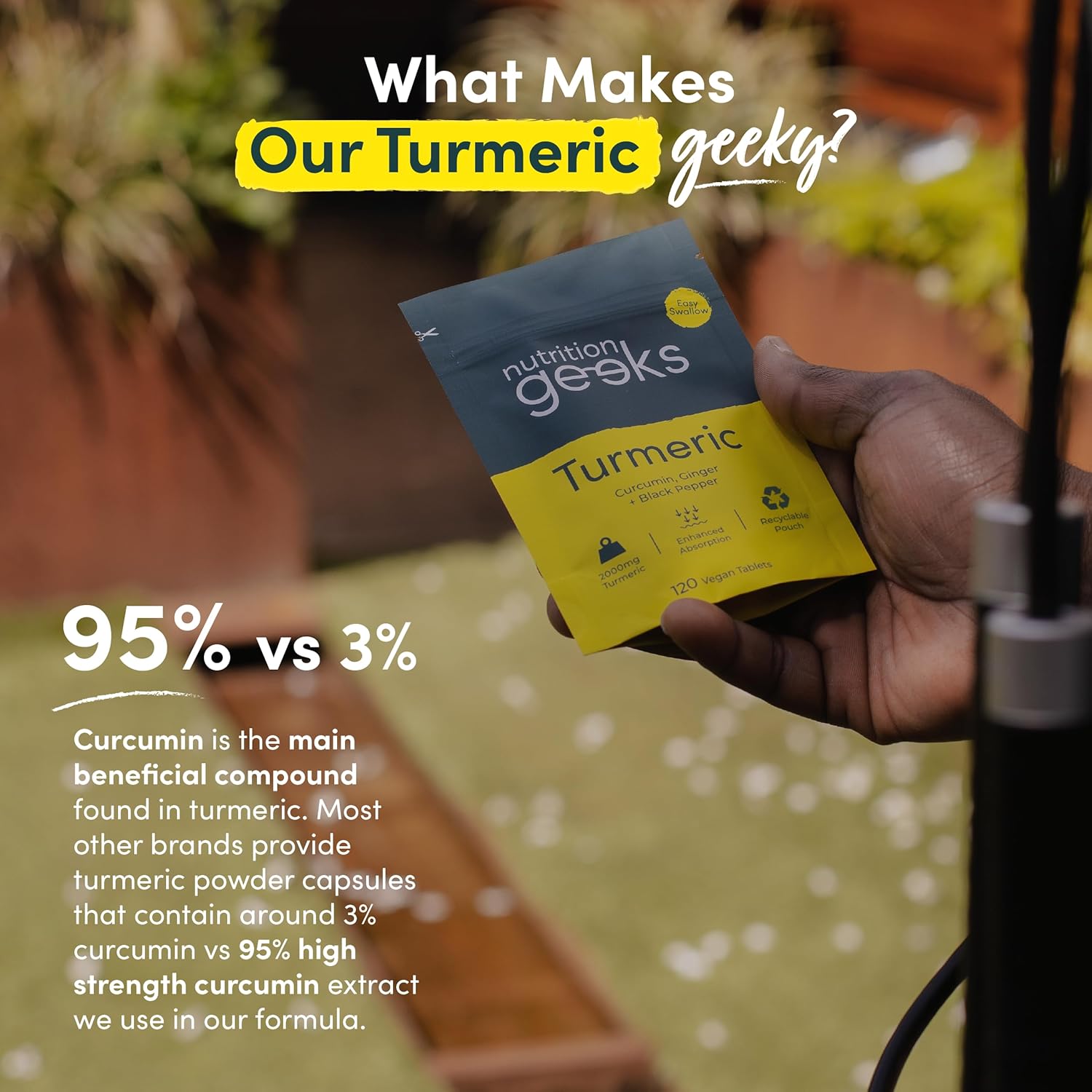 Turmeric Tablets 2000mg with Black Pepper & Ginger - 120 High Strength Curcumin Supplements - Easy Swallow Tablets (Not Turmeric Capsules or Powder) - Vegan - UK Made (Packaging Design May Vary)