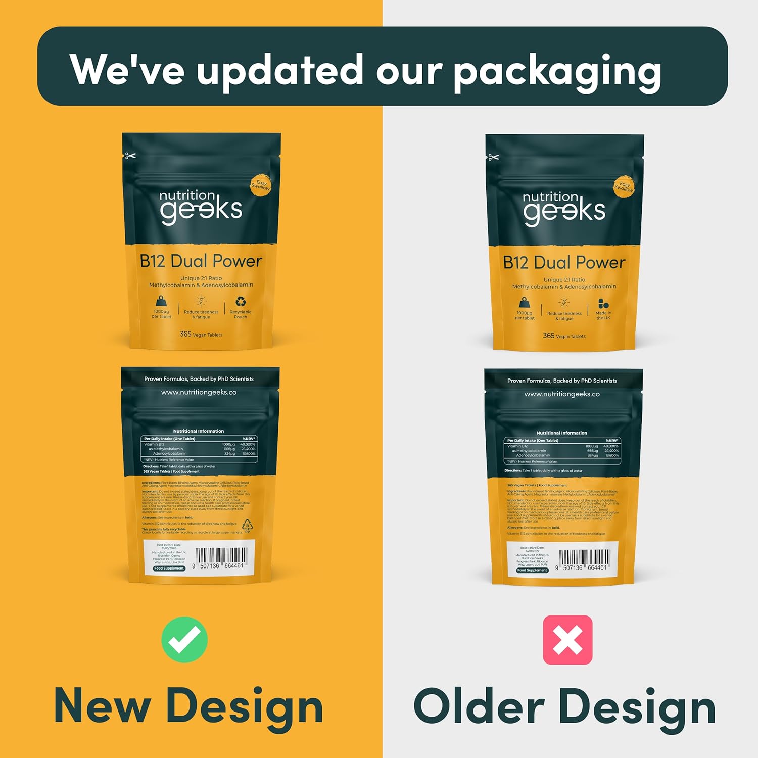 Vitamin B12 Tablets High Strength - 1 Year Supply (365 Tablets) - 1000mcg Dual Power B12 Vitamin Complex with Methylcobalamin & Adenosylcobalamin - Vegan Supplement - (Packaging Design May Vary)