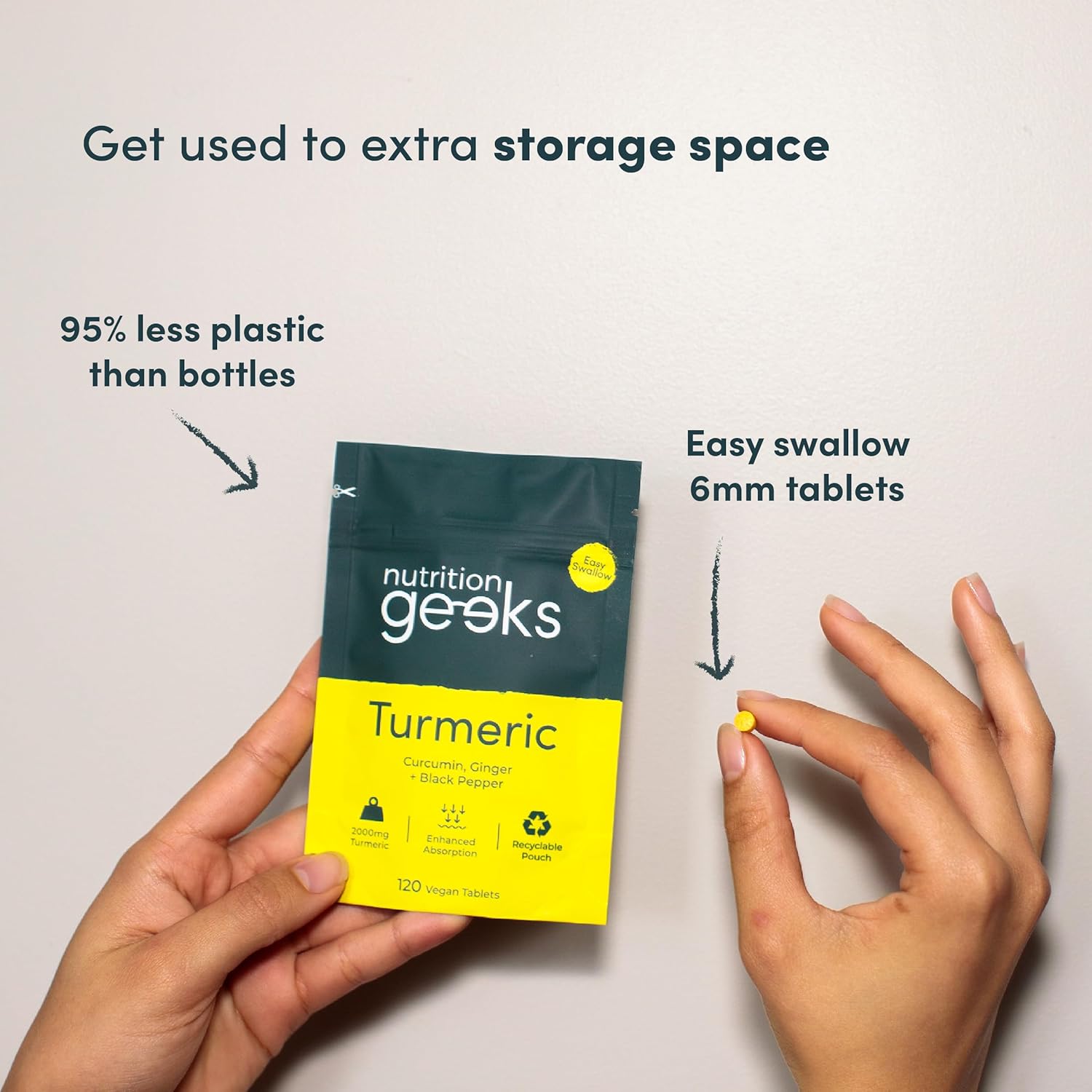 Turmeric Tablets 2000mg with Black Pepper & Ginger - 120 High Strength Curcumin Supplements - Easy Swallow Tablets (Not Turmeric Capsules or Powder) - Vegan - UK Made (Packaging Design May Vary)
